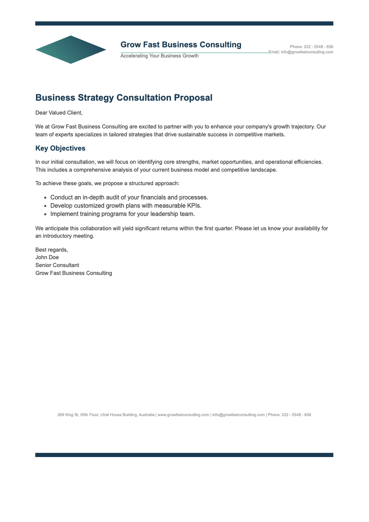 Professional business consulting letterhead with logo and contact details_variant_2